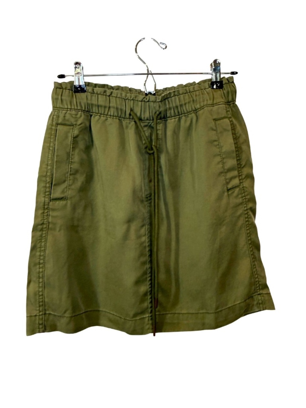 LOFT Petites Olive Green Mini Skirt | Size XSP | Drawstring Waist | EUC